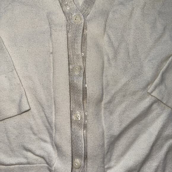 Elle White Sequin Button-Up Cardigan - Size Medium - Picture 3 of 5